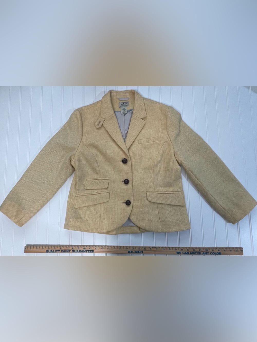 L.L. Bean Wool Blend Jacket 14 Pet Petite LL Bean Yellow Herringbone